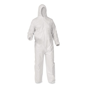 SAFETY APPAREL | Ansell KCC38942 A35 Liquid and Particle Protection Zipper Front Hooded Coveralls - 3X-Large, White (25/Carton)