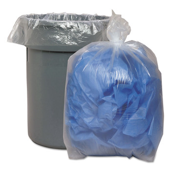 Boardwalk X8046SCKR01 40 in. x 46 in. 45-Gallon 1.1 mil. Perforated Recycled Low-Density Polyethylene Can Liners - Clear (100/Carton)