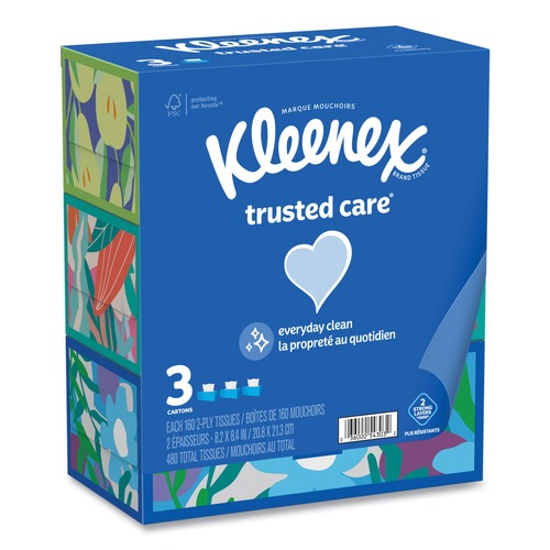 Facial Tissues | Kleenex 54303 Trusted Care 2-Ply Facial Tissue - White (12/Carton) image number 0