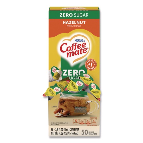 Creamers | Coffee-Mate 12434680 0.38 oz Mini Cups Liquid Coffee Creamer - Zero Sugar Hazelnut (50/Box) image number 0