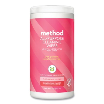 Method 338527 1 Ply All Purpose Cleaning Wipes - White Pink Grapefruit (6/Carton)