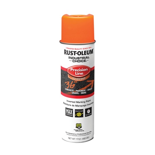 Paint & Paint Supplies | Rust-Oleum 203027V 17 oz. Aerosol Can Industrial Choice M1600 System Solvent-Based Precision Line Marking Paint - Flat Fluorescent Orange (12/Carton) image number 0