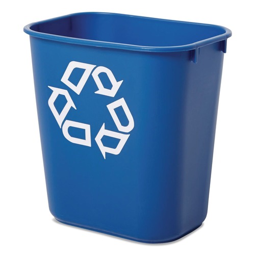 Indoor Waste Receptacles | Rubbermaid Commercial FG295573BLUE 13.63-Quart Rectangular Deskside Recycling Container - Small, Blue image number 0