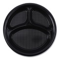 Plates | Boardwalk BWKPLTHIPS10BL3 10 in. Diameter 3-Compartment Hi-Impact Plastic Dinner Plates - Black (500/Carton) image number 4