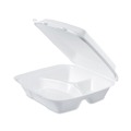 Food Containers & Lids | Dart 90HT3 9 in. x 9.4 in. x 3 in. 3 Compartments Insulated Foam Hinged Lid Containers - White (200/Carton) image number 1