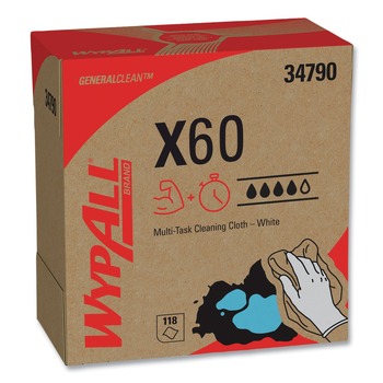 WypAll 34790 General Clean X60 POP-UP Box 8.34 in. x 16.8 in. Cloths - White (126/Box)