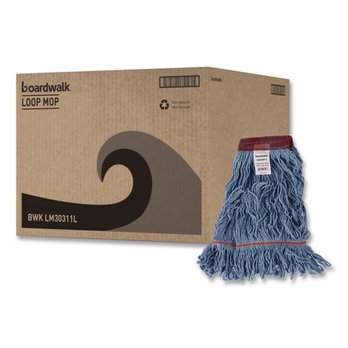 Mop Heads | Boardwalk BWKLM30311L Looped End Wideband Cotton/Synthetic Mop Heads - Large, Blue (12/Carton) image number 0