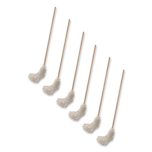 Mops | Boardwalk BWK132C #32 White Cotton Head 54 in. Natural Wood Handle Handle/Deck Mop (6/Pack) image number 0
