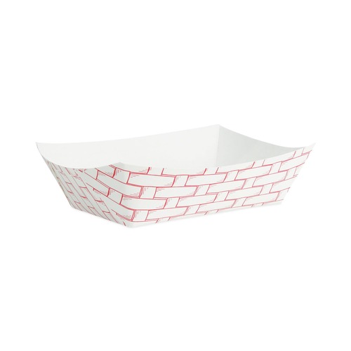 Food Containers & Lids | Boardwalk BWK30LAG250 2.5 lbs. Capacity Paper Food Baskets - Red/White (500/Carton) image number 0