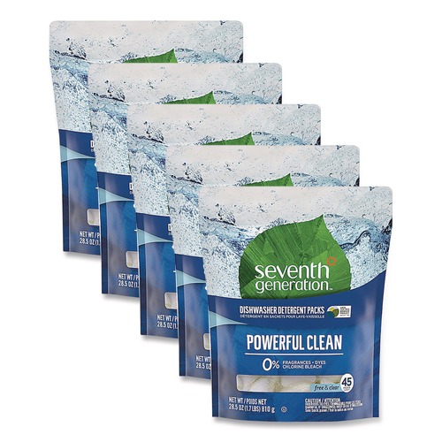 Dishwashing Detergents | Seventh Generation 10732913451804 Natural Automatic Dishwasher Detergent Packs - Free and Clear (5/Carton) image number 0