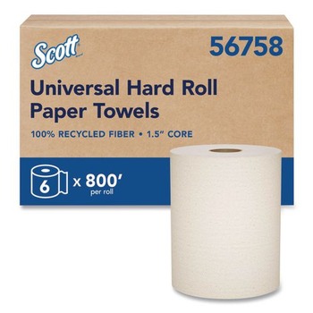 Scott 56758 Essential 8 in. x 800 ft. 1.5 in. Core 1-Ply 100% Recycled Fiber Hard Roll Towel - Brown (6/Carton)