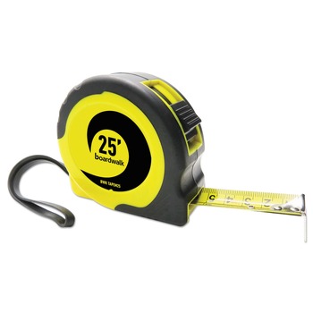 TAPE MEASURES | Boardwalk BWKTAPEM25 25 ft. 1/16 in. Graduations Plastic Case Easy Grip Tape Measure - Black and Yellow