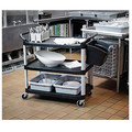 Carts | Rubbermaid Commercial FG409100BLA 40.63 in. x 20 in. x 37.81 in. 300 lbs. Capacity 3 Shelves Plastic Xtra Utility Cart with Open Sides - Black image number 5