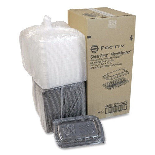 Food Containers & Lids | Pactiv Corp. 0CNC10700DZY MealMaster 10 x 7.1 x 2.1 Rib Container - Black/Clear (90/Carton) image number 0