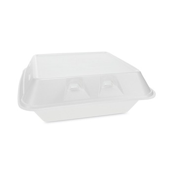 Pactiv Corp. YHLWV9030000 SmartLock 9 in. x 9.25 in. x 3.25 in. 3-Compartment Vented Foam Hinged Lid Container - White (150/Carton)