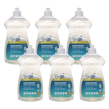 ECOS PRO PL97216CT 25 oz Dishmate Manual Dish Liquid Squeeze Bottle - Free and Clear (6/Carton)