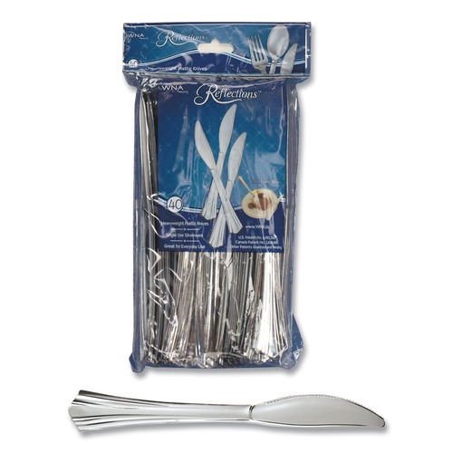 Disposable Knives | WNA WNA REF320KN Reflections Heavyweight Plastic Utensils Knife - Silver (320/Carton) image number 0