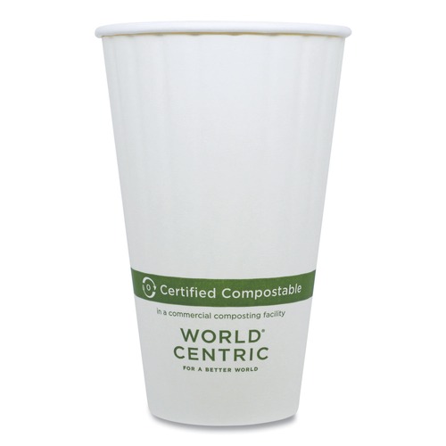 Cups | World Centric CU-PA-16D 16 oz. Double Wall Paper Hot Cups - White (600/Carton) image number 0