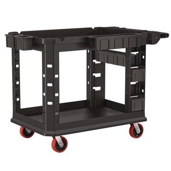 UTILITY CARTS | Suncast Commercial PUCHD2645 26.5 in. x 48.78 in. x 34.81 in. 2 Shelves 6 Bins Plastic Heavy Duty Plus Utility Cart - Black