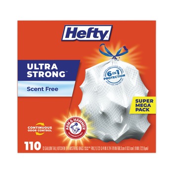 DRAWSTRING AND KITCHEN BAGS | Hefty E3-3368 23.75 in. x 24.88 in. 13 gal. Ultra Strong Drawstring Tall Kitchen Trash Bags - White (330/Carton)