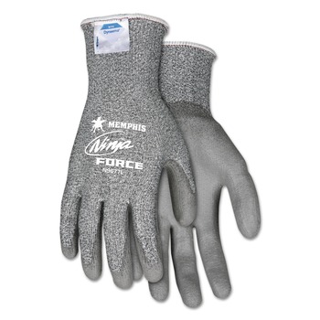 WORK AND WELDING GLOVES | MCR Safety N9677L Ninja Force Polyurethane Coated Gloves - Large, Gray (1-Pair)
