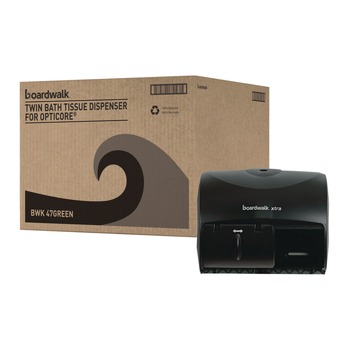 Boardwalk WP98053 Boardwalk Xtra 11.13 in. x 7.38 in. x 8.88 in. 2-Roll Controlled Bath Tissue Dispenser - Translucent Black (1/Carton)