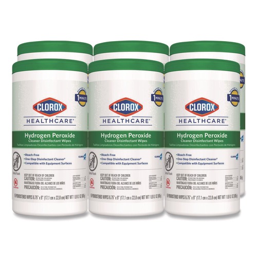 Cleaning Cloths & Wipes | Clorox Healthcare 30824 9 in. x 6.75 in. Hydrogen Peroxide Cleaner Disinfectant Wipes - Unscented (95/Canister, 6 Canisters/Carton) image number 0