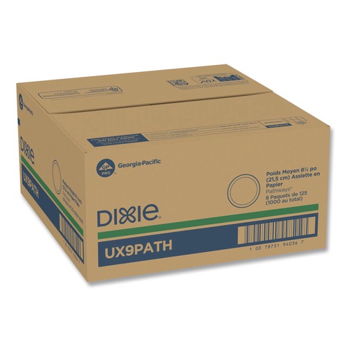 Plates | Dixie UX9PATH Pathways Soak-Proof Shield 8.5 in. Paper Plates - Green/Burgundy (125/Pack) image number 0