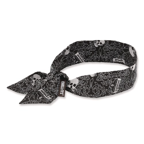 Head & Face Protection | Ergodyne 12329 Chill-Its 6700 One Size Fits Most Cooling Bandana Polymer Tie Headband - Skulls image number 0