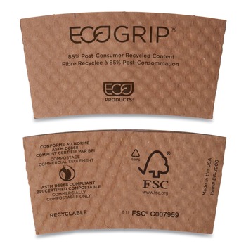 CUP SLEEVES | Eco-Products EG-2000 Ecogrip Hot Cup Sleeves - Renewable and Compostable (1300/Carton)