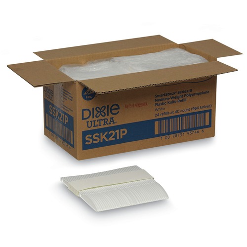 Disposable Knives | Dixie SSK21P SmartStock Series-B 6.3 in. Mediumweight Plastic Cutlery Knives Refill - White (40/Pack, 24 Packs/Carton) image number 0