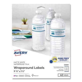 Avery 22845 9.75 in. x 1.25 in. Water-Resistant Wraparound Labels with Sure Feed - White (40/Pack)
