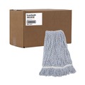 Mop Heads | Boardwalk BWK543CT Narrow Floor Finish Rayon/Polyester Mop Head - Large, White/Blue (12/Carton) image number 2