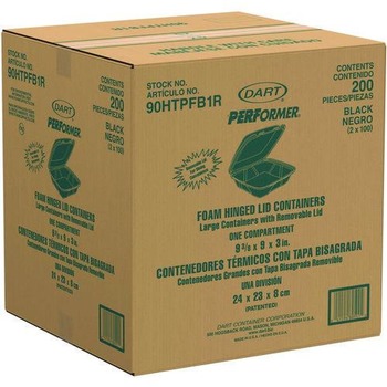 Dart 90HTPFB1R 9.01 in. x 9.4 in. x 3.1 in. Insulated Foam Hinged Lid Containers - Black (200/Carton)
