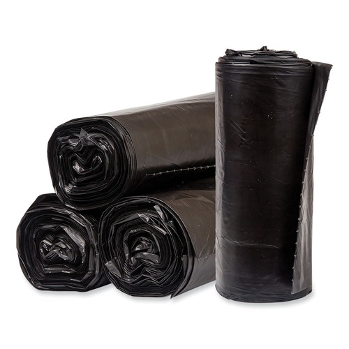 Low-Density Trash Bags | Pitt Plastics PCRL4046SHK 40 Gallon 1.35 mil 40 in. x 46 in. Perforated Roll Eco Strong Plus Can Liners - Black (100/Carton) image number 0