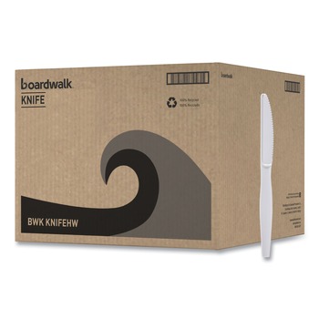 Boardwalk BWKKNIFEHW Heavyweight Polystyrene Cutlery Knife - White (1000/Carton)