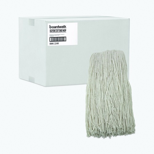 Mop Heads | Boardwalk BWK224RCT 24 oz. Rayon Premium Cut-End Wet Mop Heads - White (12/Carton) image number 0