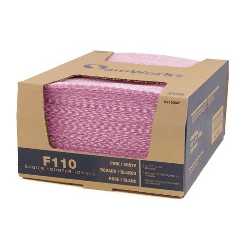 Cleaning Cloths & Wipes | HOSPECO N-F110QCP Choice 12 in. x 21 in. 1-Ply Counter Foodservice Wiper - Pink/White (200/Carton) image number 0