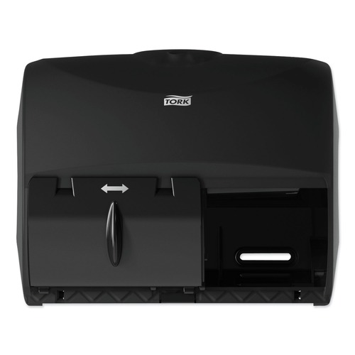 Toilet Tissue Dispensers | Tork 565728 11.06 in. x 7.18 in. x 8.81 in. Twin Bath Tissue Roll Dispenser for OptiCore - Black (1/Carton) image number 0