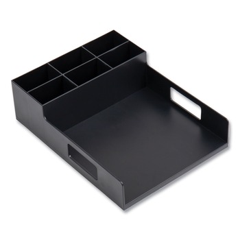 CUTLERY DISPENSERS | Mind Reader PSNAPUT-BLK 15.2 in. x 11.5 in. x 4.45 in. Network Collection Utensil, Napkin and Plate Countertop Plastic Organizer - Black