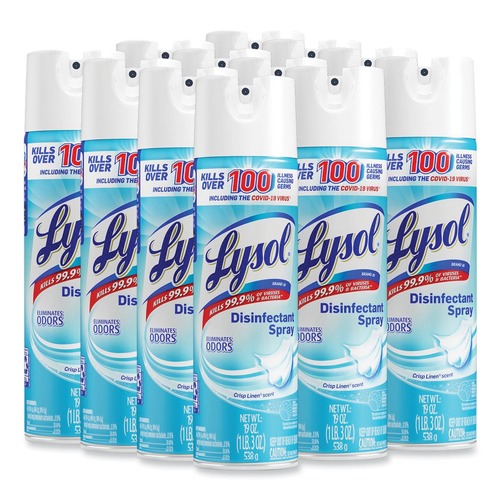 Disinfecting & Cleaning Solutions | LYSOL Brand 19200-79329 19 oz. Aerosol Disinfectant Spray - Crisp Linen (12/Carton) image number 0