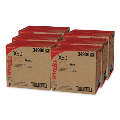 Perforated Roll & Hand Towels | WypAll 34900 X60 12-1/2 in. x 16-4/5 in. Flat Sheet Cloths - White (150/Box, 6 Boxes/Carton) image number 0