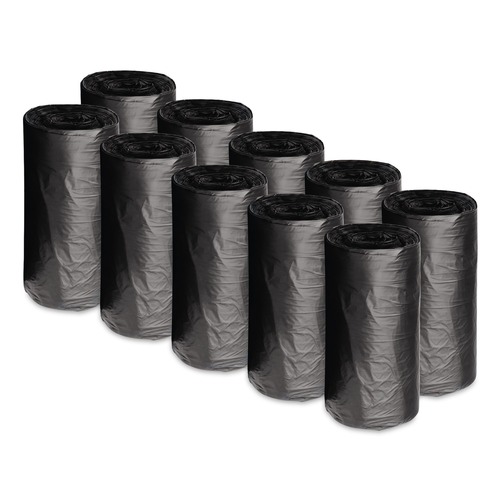 Low-Density Trash Bags | Boardwalk H4823RKKR01 10 Gallon 0.35 mil 24 in. x 23 in. Perforated Roll Low-Density Waste Can Liners - Black (50 Bags/Roll, 10 Rolls/Carton) image number 0