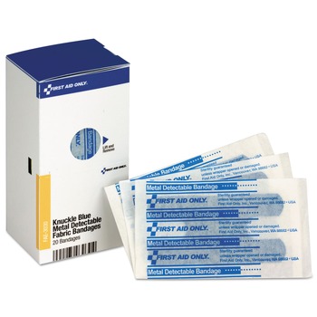 First Aid Only FAE-3030 1 in. x 3 in. SmartCompliance Metal Detectable Knuckle Bandages - Blue