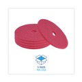Floor Pads-Stripping | Boardwalk BWK4020RED 20 in. Diameter Buffing Floor Pads - Red (5/Carton) image number 3