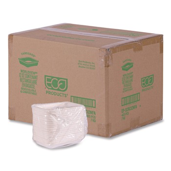FOOD CONTAINERS PACKAGING | Eco-Products EP-SCRC12NFA 7 in. x 4.75 in. x 1 in. 12 oz. WorldView Vanguard Sugarcane Fiber Rectangular Container - White (400/Carton)
