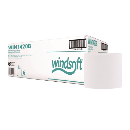 Perforated Roll & Hand Towels | Windsoft WIN1420B 7.3 in. x 15 in. Center-Flow Perforated Paper Towel Roll - White (6 Rolls/Carton) image number 0