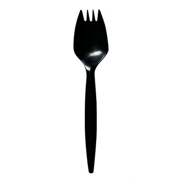 DISPOSABLE SPORKS | Boardwalk BWKSPORKBLPPIW Mediumweight Wrapped Polypropylene Plastic Spork Cutlery - Black (1000/Carton)