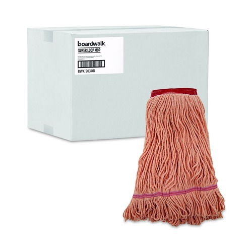 Mop Heads | Boardwalk BWK503OR Super Loop Cotton/Synthetic Fiber Wet Mop Head - Large, Orange (12/Carton) image number 0