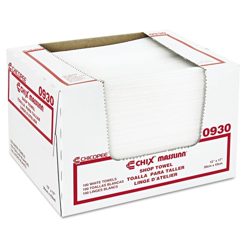 Cleaning Cloths & Wipes | Chix 0930 12 in. x 17 in. Masslinn Shop Towels - White (100/Pack, 12 Packs/Carton) image number 0